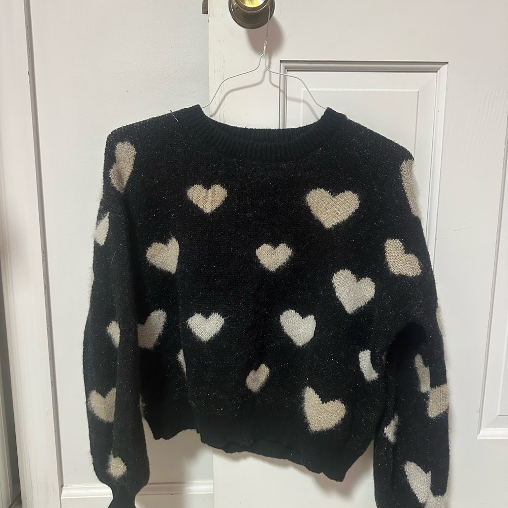 SHEIN Black and Cream Heart Sweater